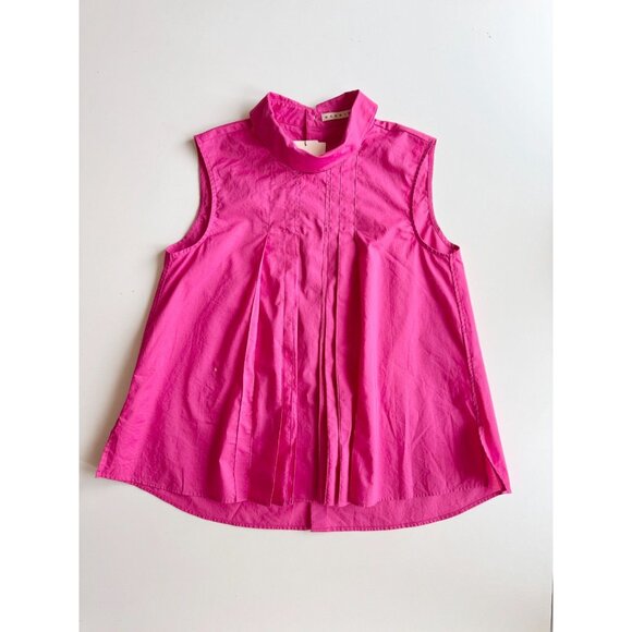 NWT UNIQLO x MARNI Pink Cotton Poplin Pleated Tucked Sleeveless Shirt, Size S - Picture 8 of 15